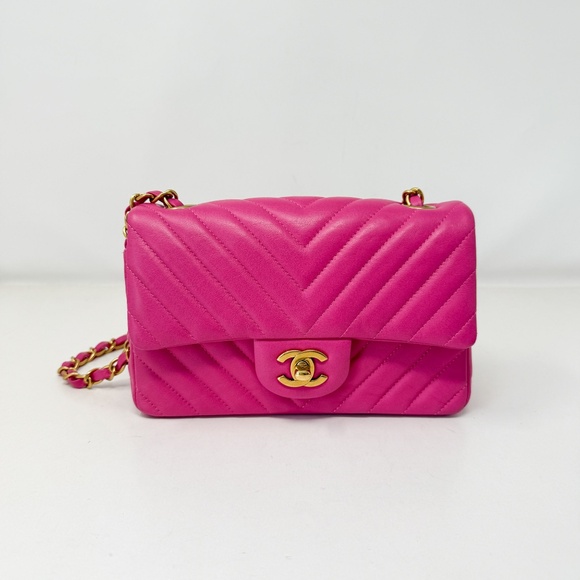 CHANEL Handbags - Chanel Pink Chevron Mini Rectangular Flap